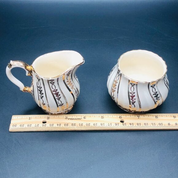 Sadler England Golden Swirl Garland Creamer Open Sugar Bowl Set Christmas Table - Picture 9 of 11